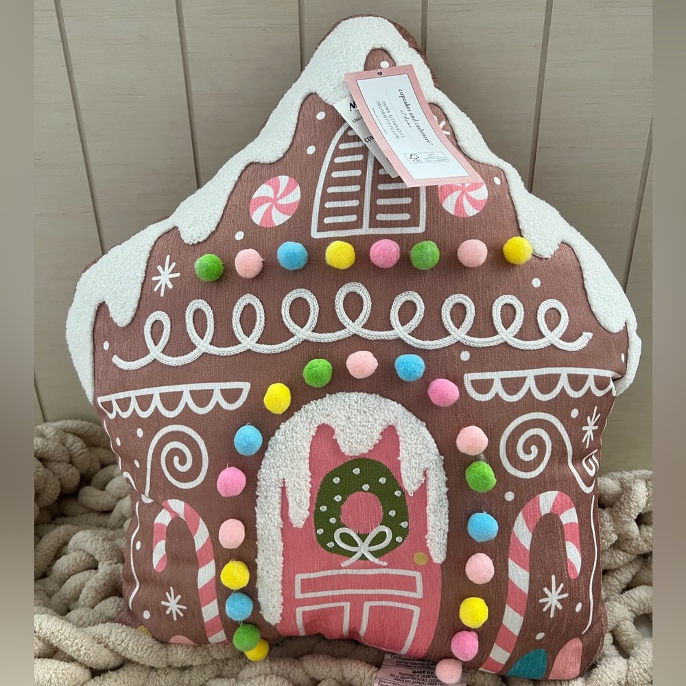 Cupcakes & Cashmere Gingerbread House Pillow